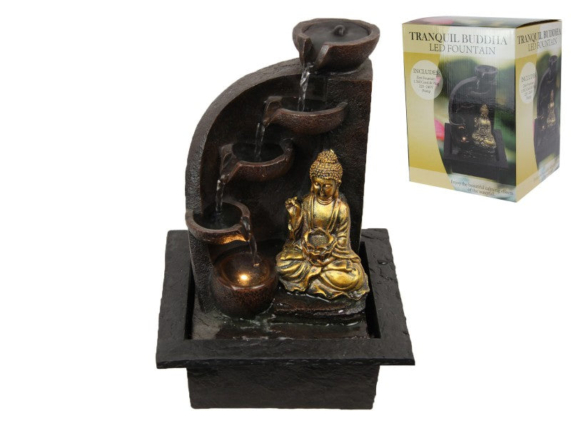 Gold Buddha Waterfall Fountain with Light 31cm