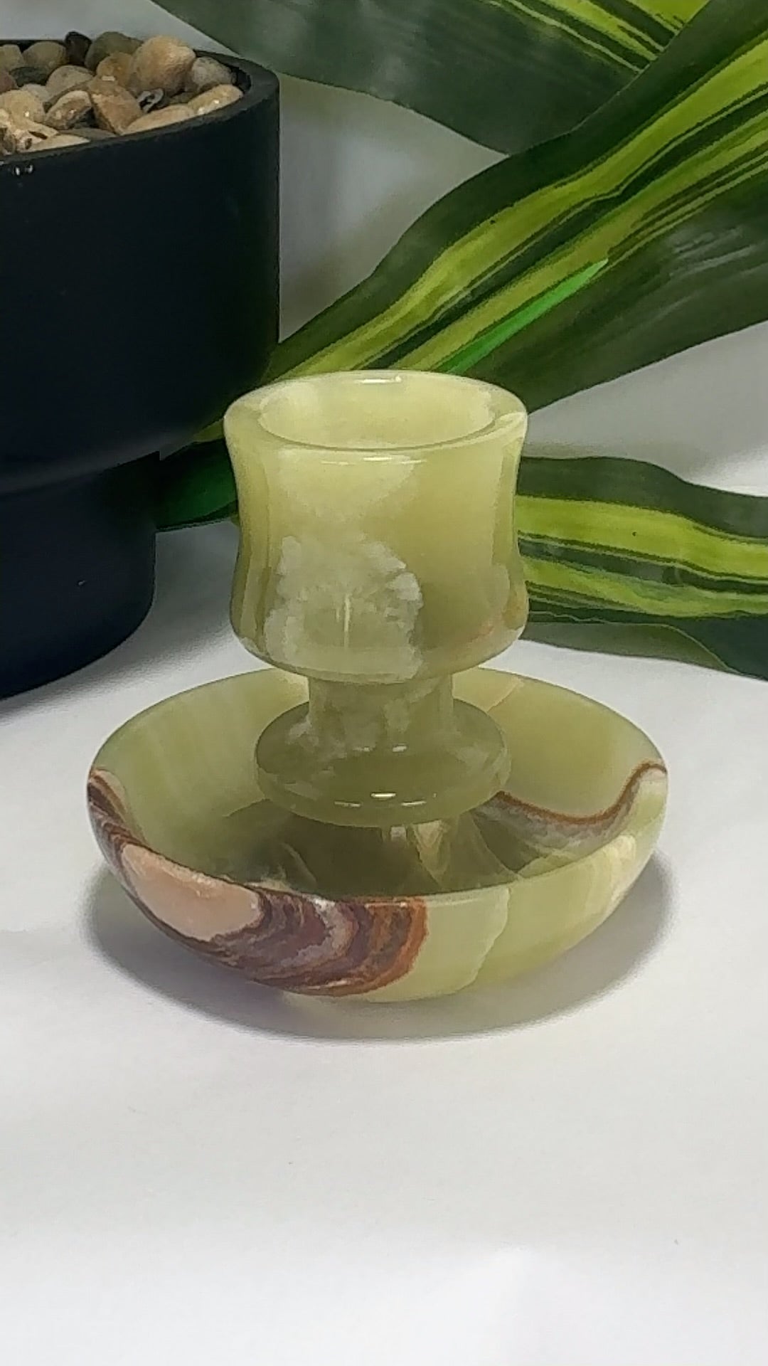 Green Banded Onyx Candle Holder 216g