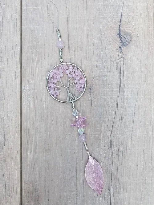 Genuine Rose Quartz Tree of Life Hanger app 25cm