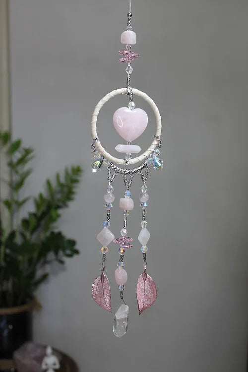 Rose Quartz Ring Heart Hanger Mandala App 40cm