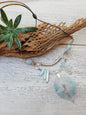 Aqua Painted Leaf / Amazonite / Crystal Necklace