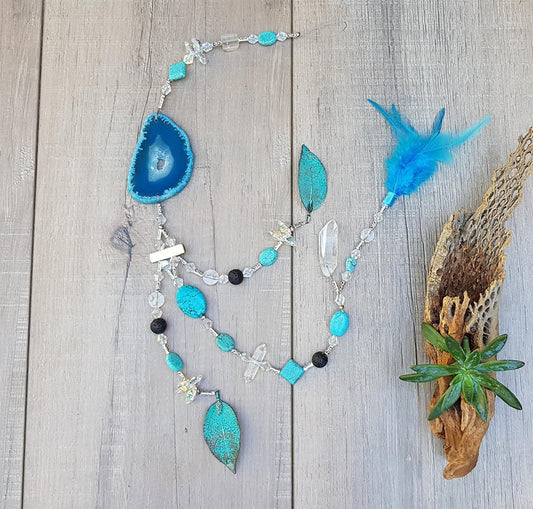 Turquoise Agate Hanger with feathers app 70cm