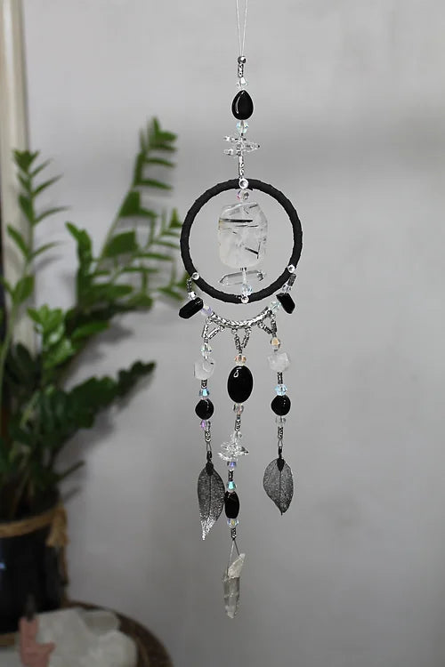 Obsidian & Tourmaline Quartz Ring Hanger Mandala app 40cm