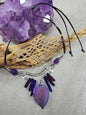 Purple Iridescent Leaf / Amethyst / Clear Quartz Crystal Necklace