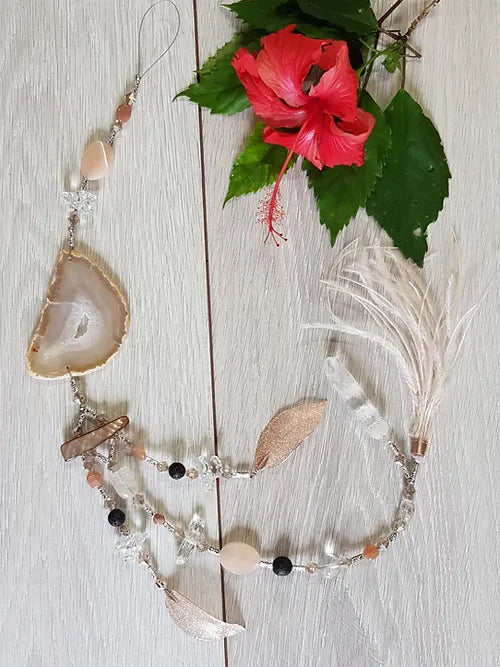 Mocha Agate Hanger with feathers app 70cm