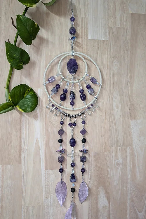 Amethyst & Clear Quartz Crystal Mandala Hanger app 60cm