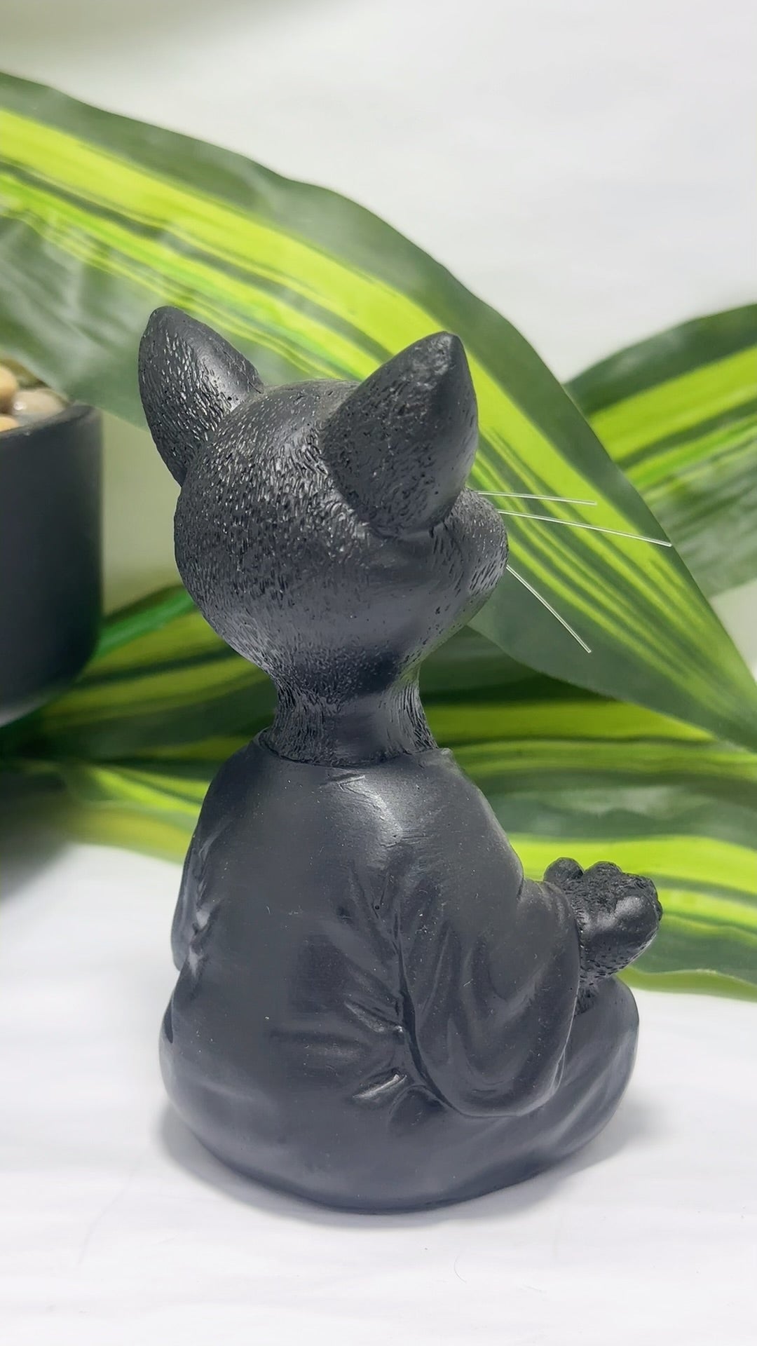 Black Resin Meditating Cat