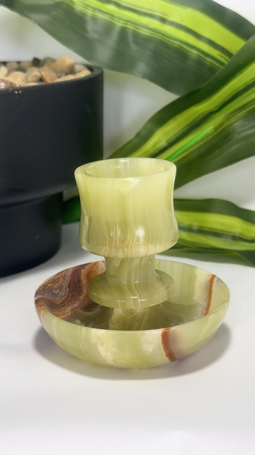 Green Banded Onyx Candle Holder 216g