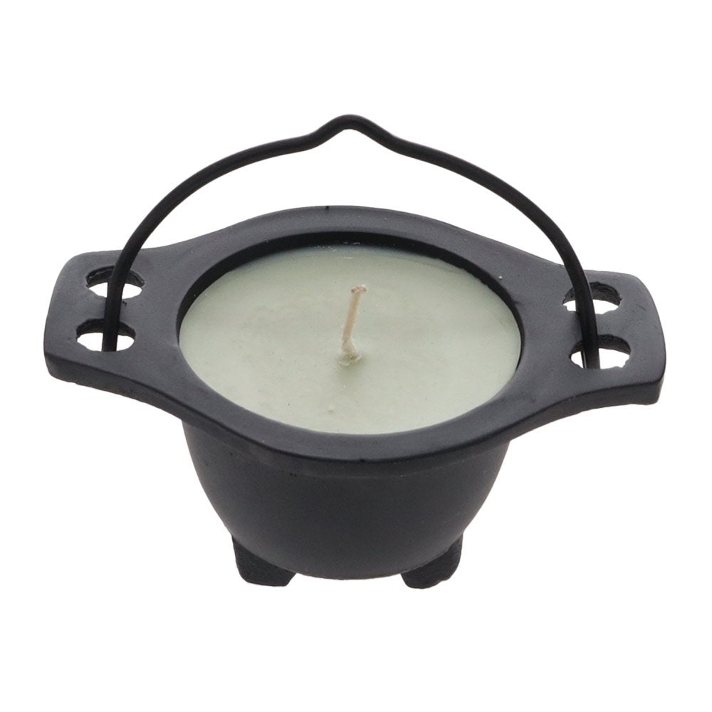 White Sage Candle in Black Cauldron