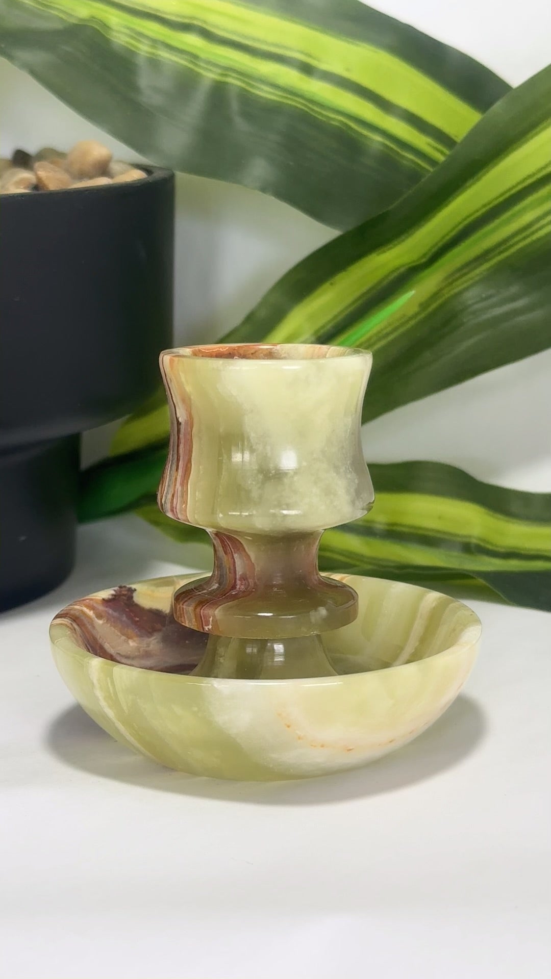 Green Banded Onyx Candle Holder 214g