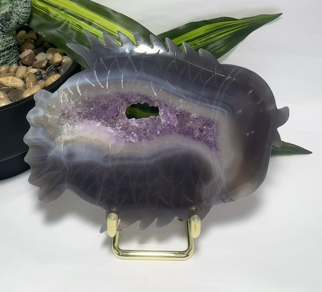 Agate / Amethyst Fish with Stand 514g