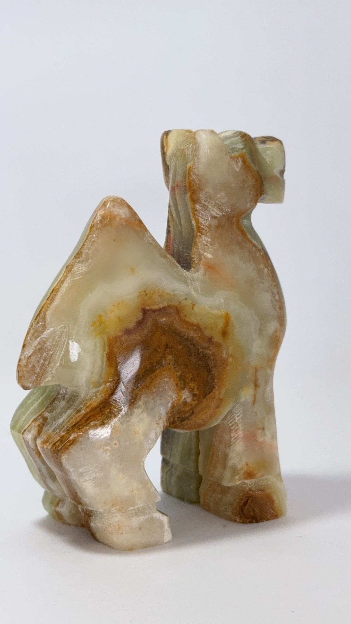 Green Banded Calcite Standing Camel 412g