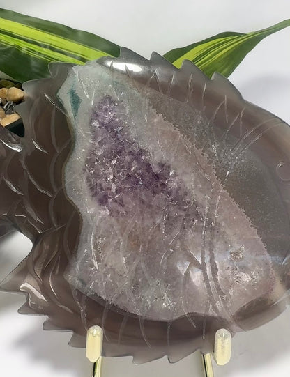 Agate/ Amethyst Fish with Stand 552g