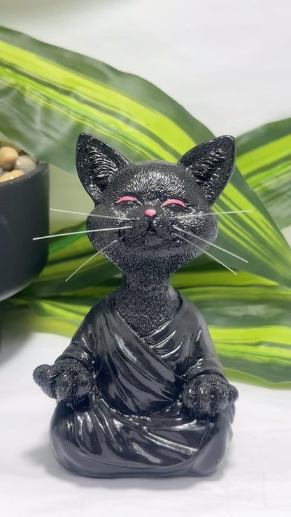 Black Resin Meditating Cat