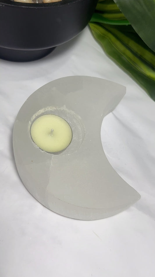 Selenite Moon Tealight Holder