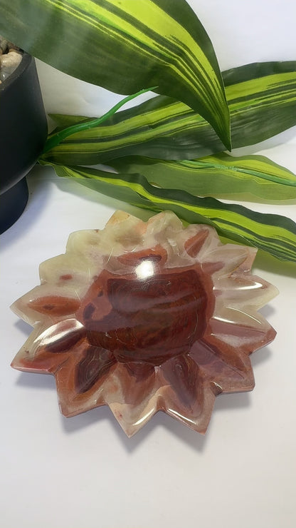 Green Banded Onyx Sunflower Bowl 322g