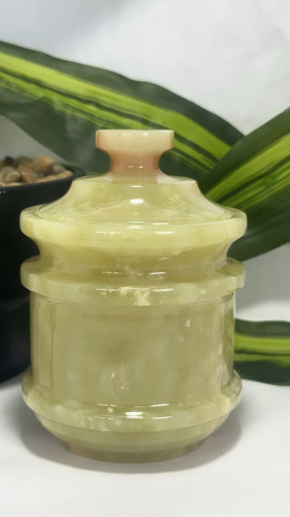 Green Banded Onyx Jar with Lid 550g