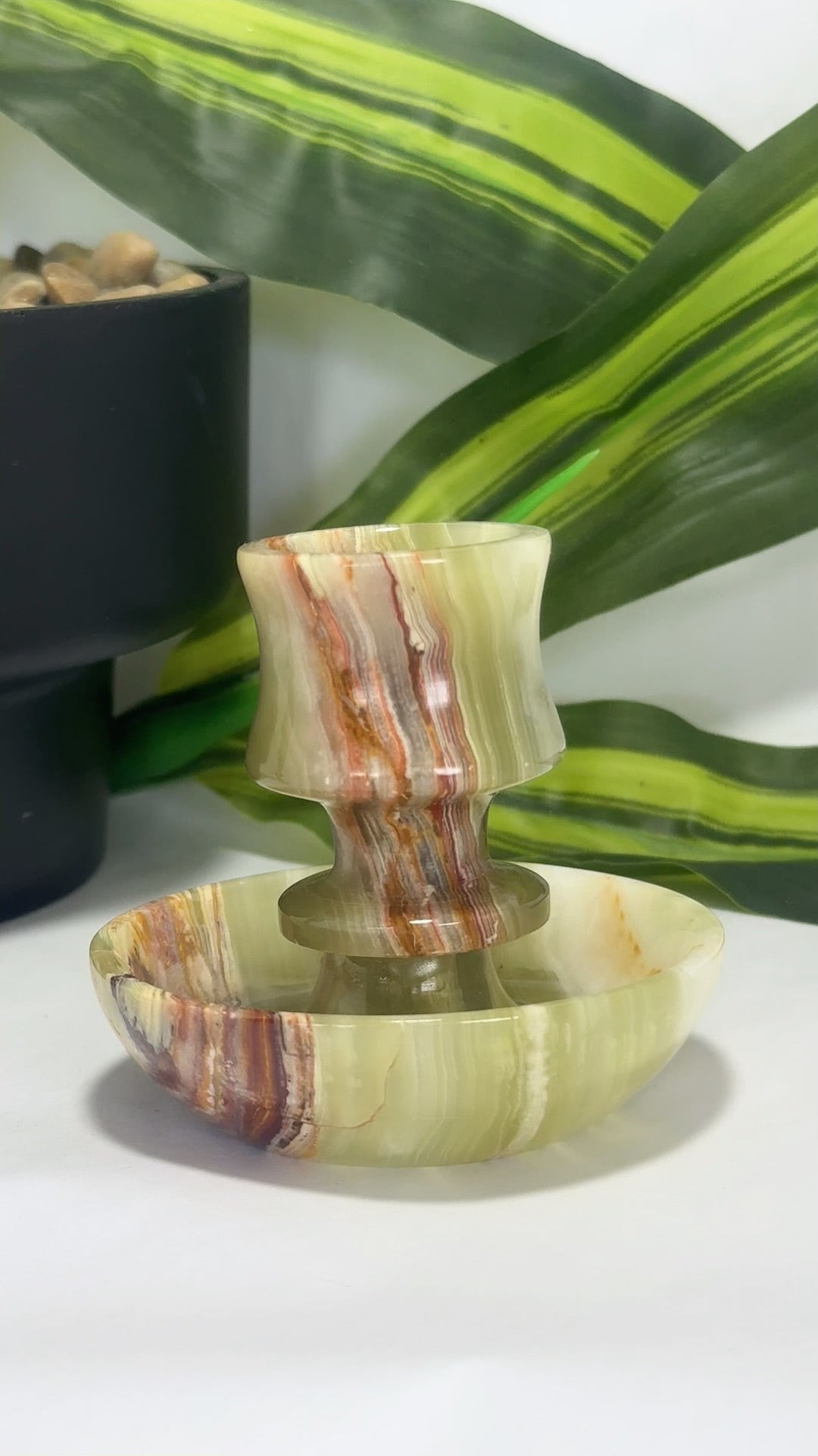 Green Banded Onyx Candle Holder 214g