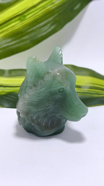 Green Aventurine Wolf Head 188g