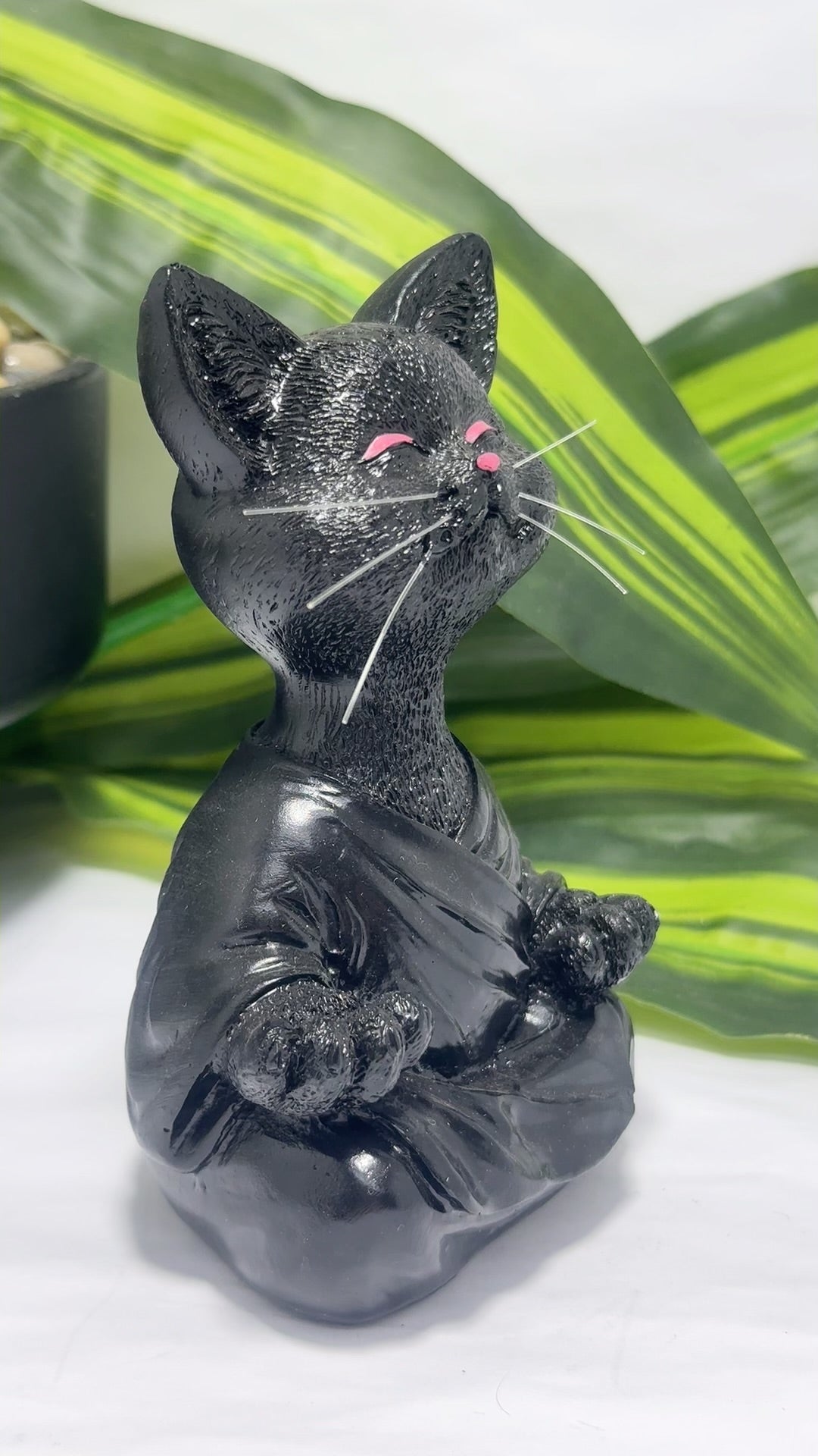 Black Resin Meditating Cat