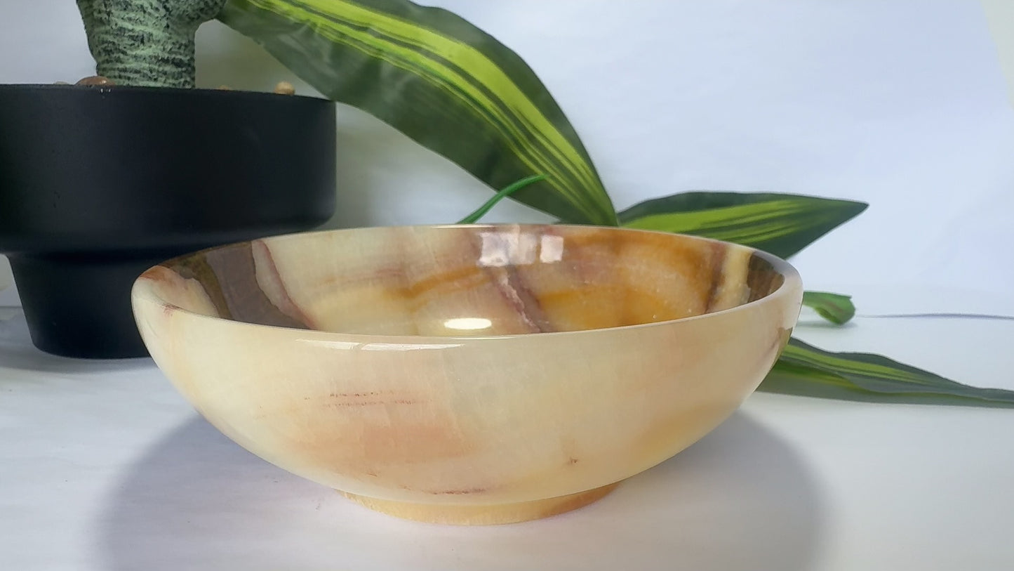 Peach Banded Calcite Bowl 422g