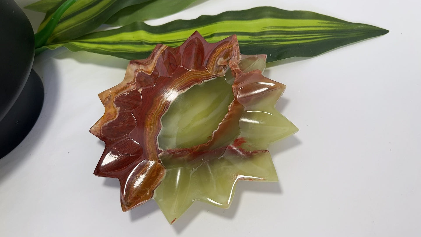 Green Banded Onyx Sunflower Bowl 338g