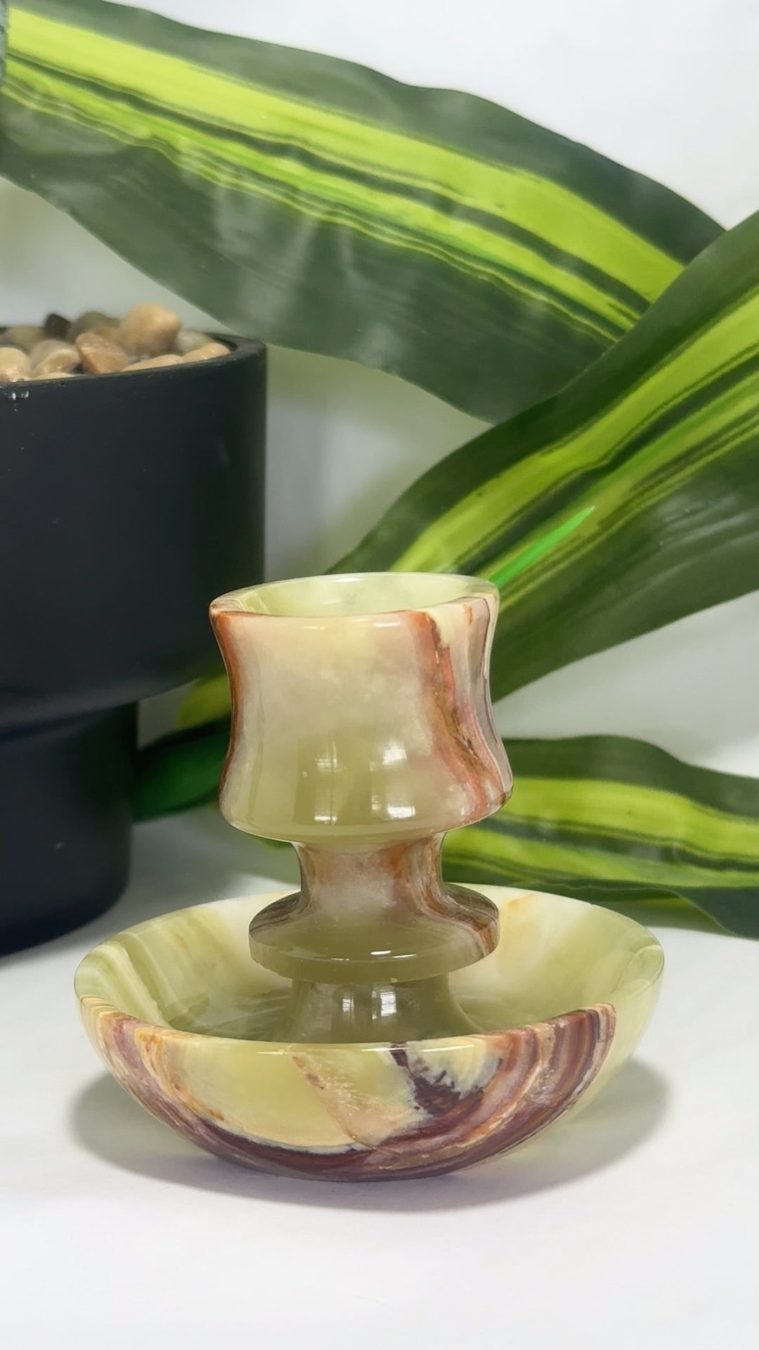 Green Banded Onyx Candle Holder 214g