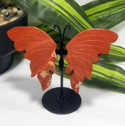 Red Jasper Butterfly on Stand 3pc