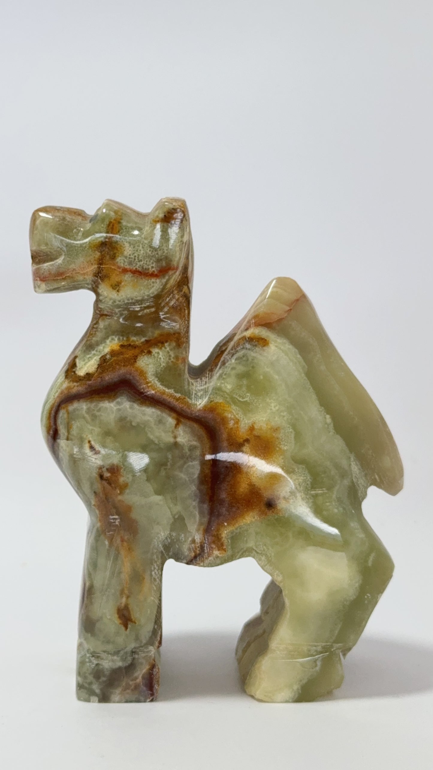 Green Banded Calcite Standing Camel 412g