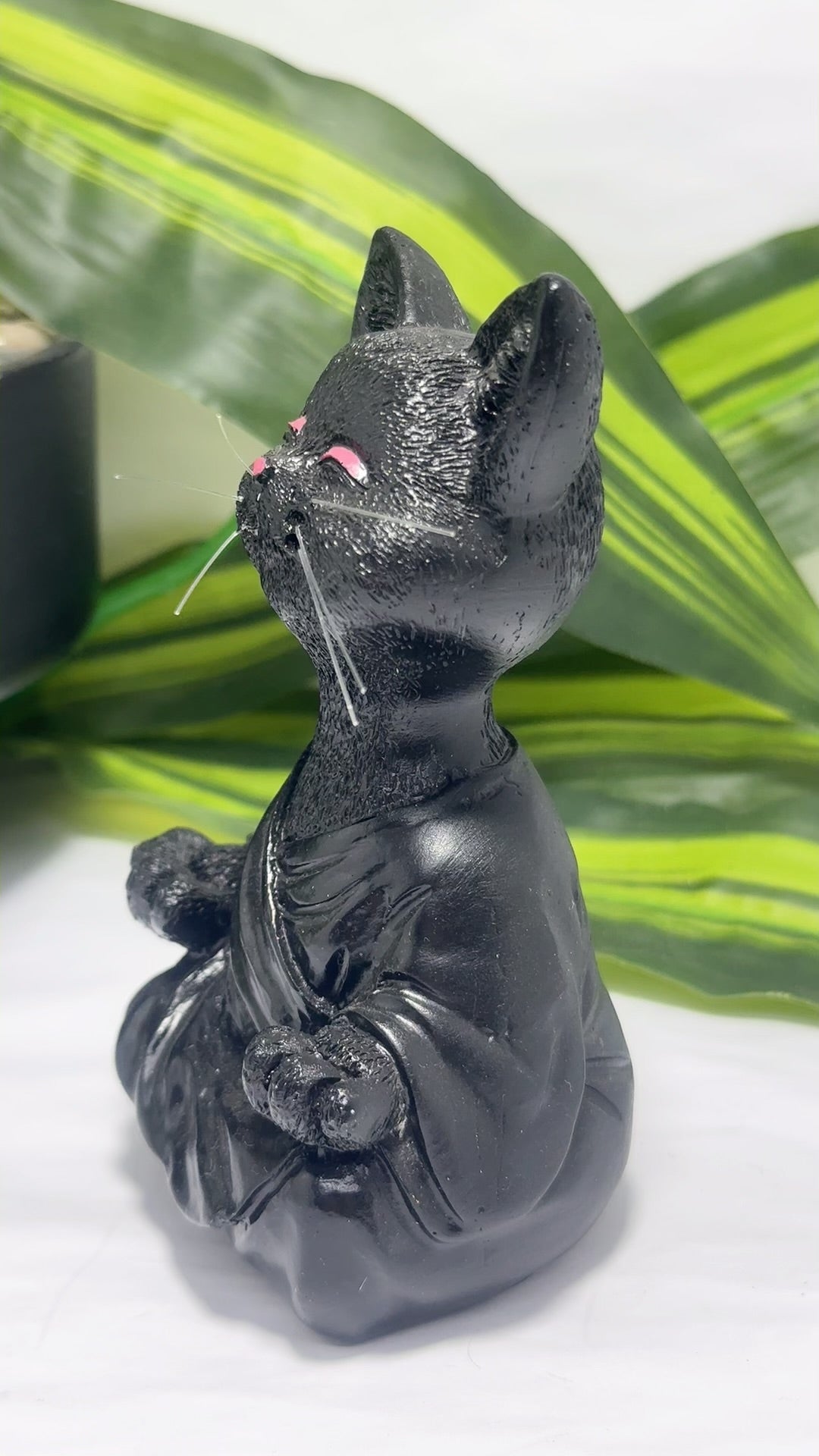 Black Resin Meditating Cat