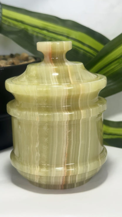 Green Banded Onyx Jar with Lid 550g