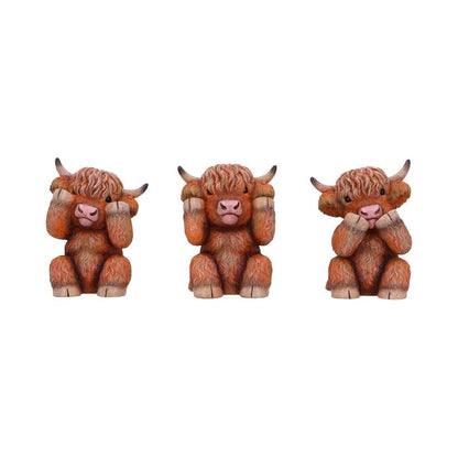 Three Wise Highland Cows 9.6cm