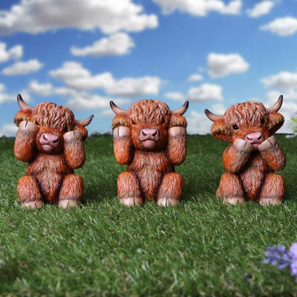 Three Wise Highland Cows 9.6cm