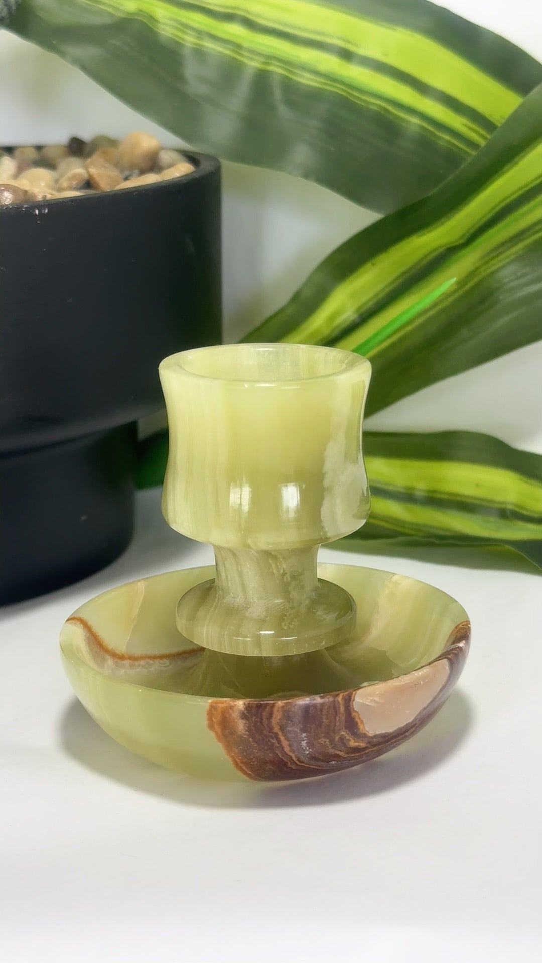 Green Banded Onyx Candle Holder 216g