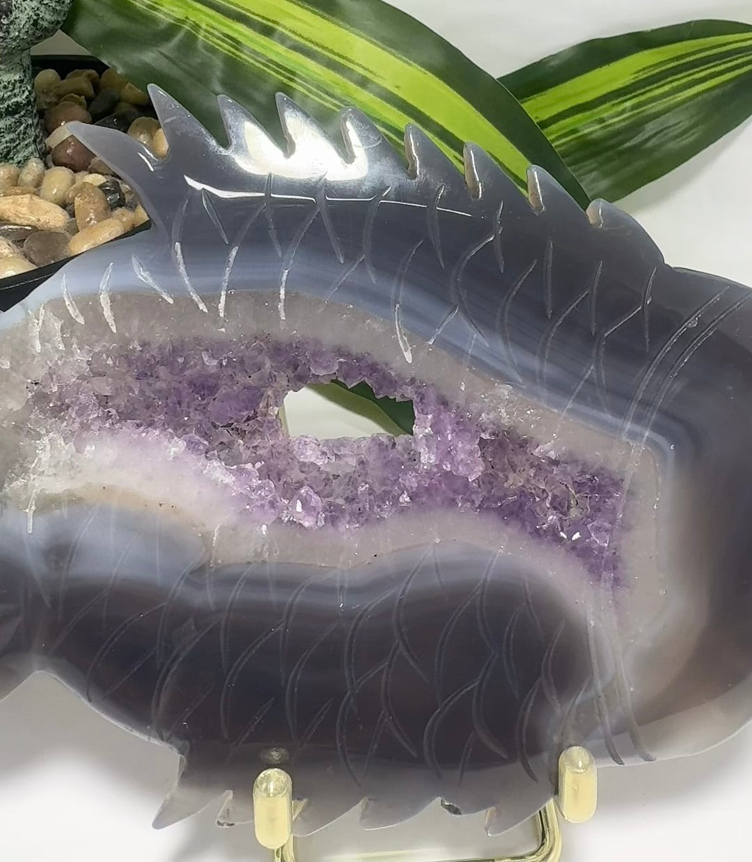 Agate / Amethyst Fish with Stand 514g