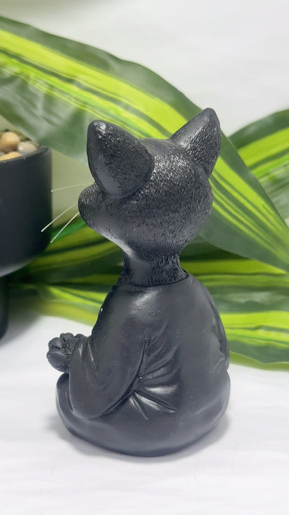 Black Resin Meditating Cat