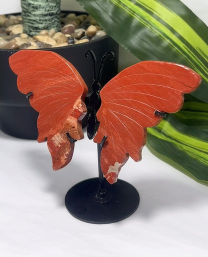 Red Jasper Butterfly on Stand 3pc