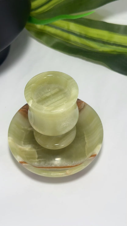 Green Banded Onyx Candle Holder 216g