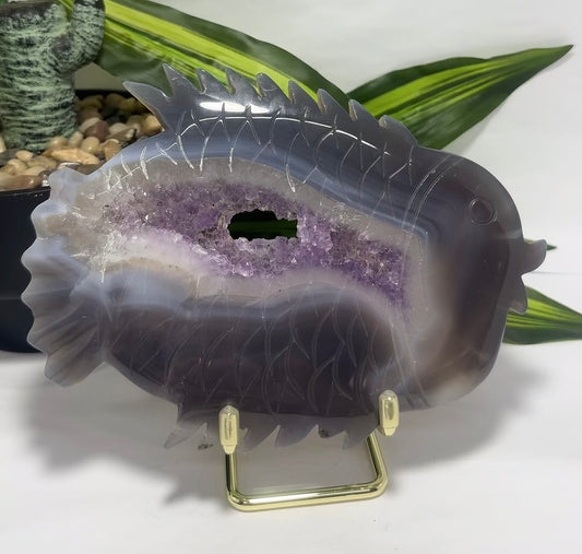 Agate / Amethyst Fish with Stand 514g