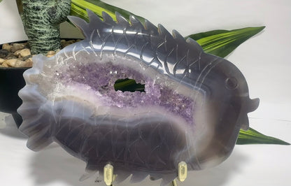 Agate / Amethyst Fish with Stand 514g