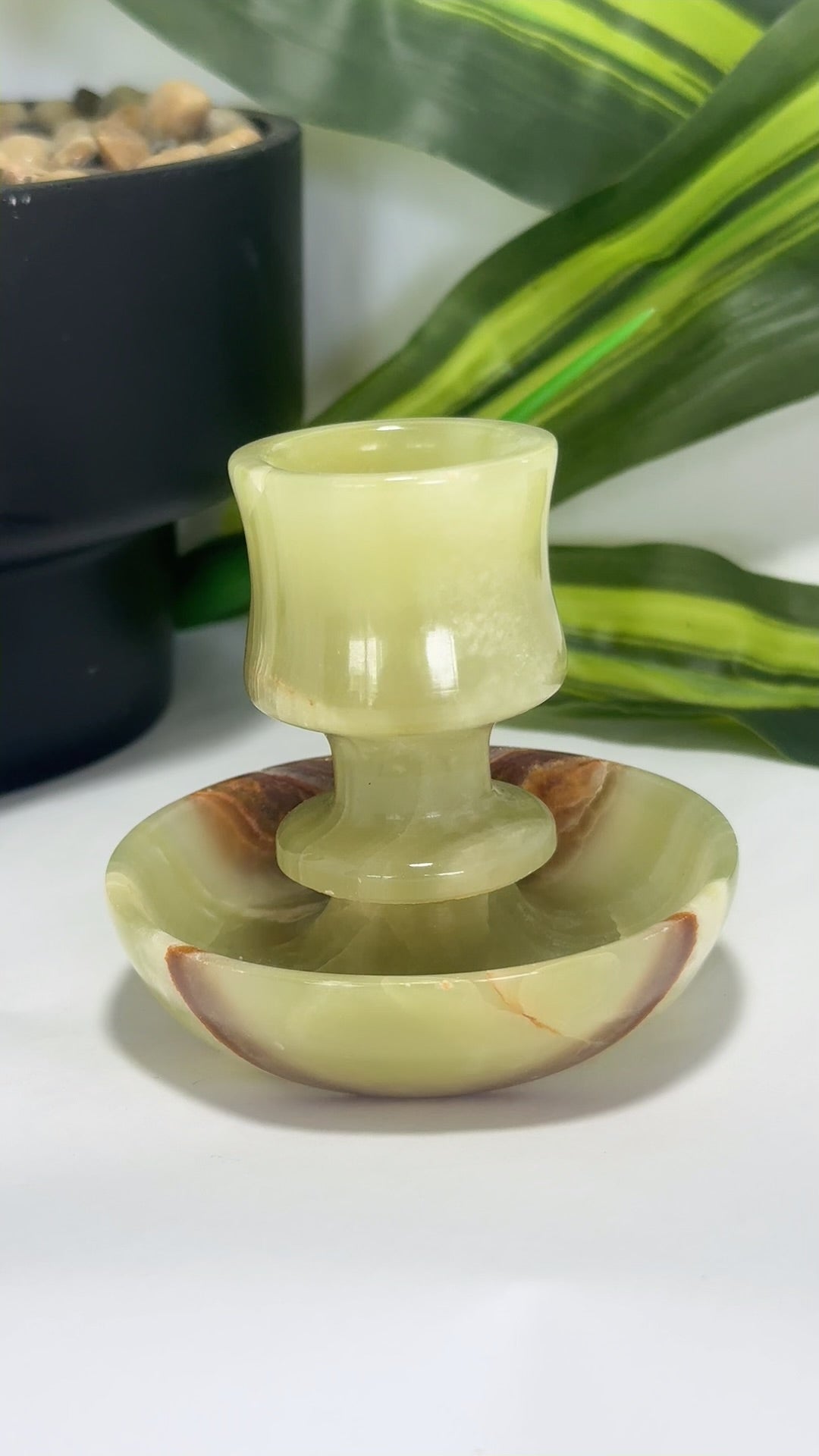 Green Banded Onyx Candle Holder 216g