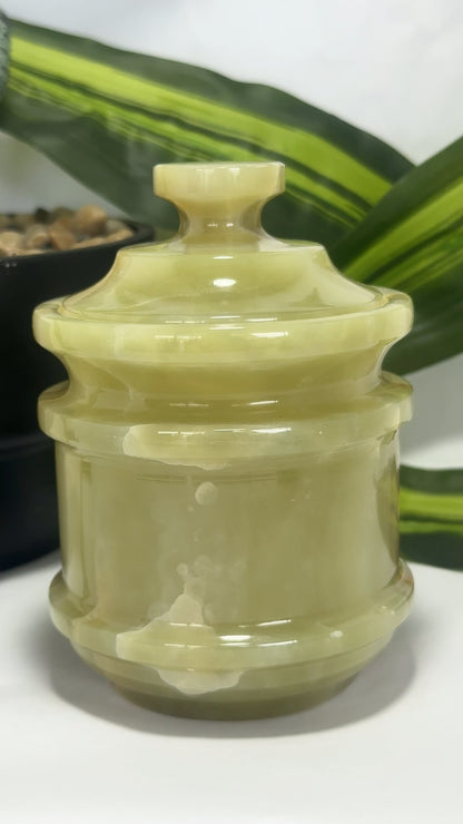 Green Banded Onyx Jar with Lid 550g