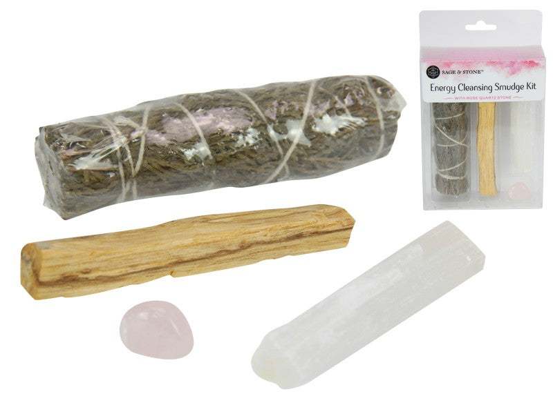 4pc Sage Energy Rose Quartz Cleanse Kit