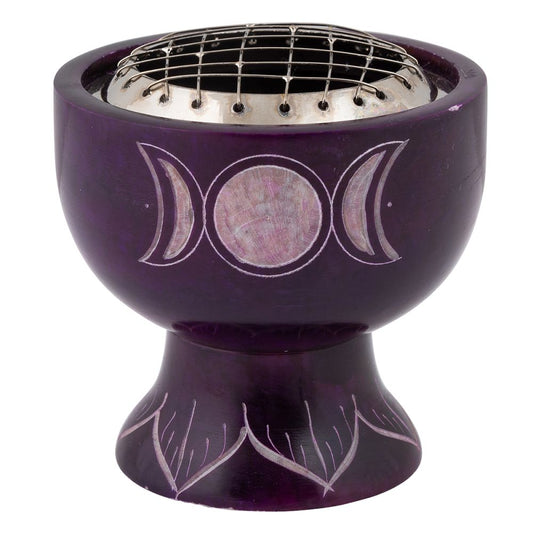 Purple Cage Triple Moon Soapstone Charcoal Incense Burner