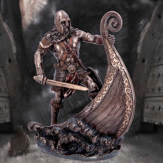 Bronzed Halvor Viking Longship Figurine