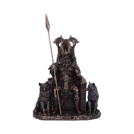 Bronze Odin All Father Wolves and Throne Figurine 22cm