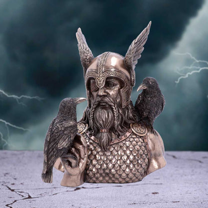 Bronze Odins Messengers Norse God Bust 23cm