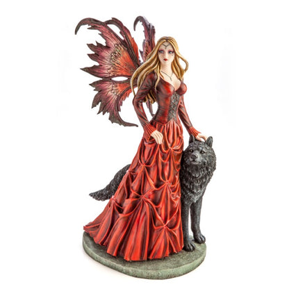 Large Red Fairy Princess with Black Wolf Mystic World