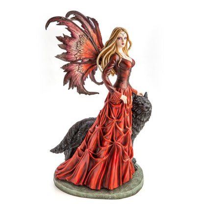 Large Red Fairy Princess with Black Wolf Mystic World