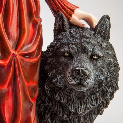 Large Red Fairy Princess with Black Wolf Mystic World